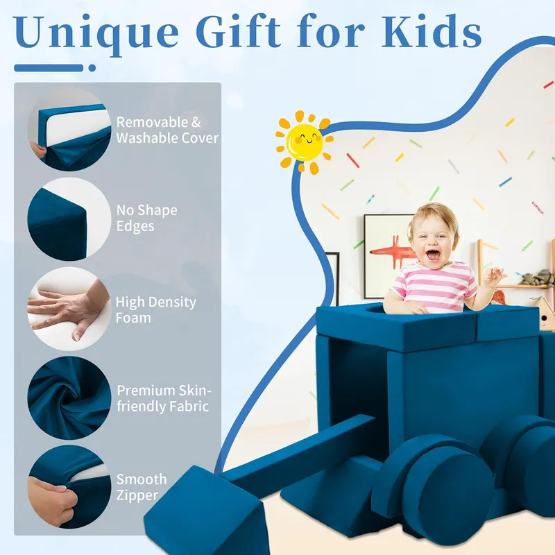 Edbuosy Toddler Couch Kids Sofa Modular, Dark Blue